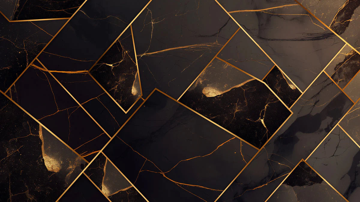 Black and Gold Marble Mural Wallpaper in Living Room Black and Gold Marble -4 Mural Wallpaper - room preview 02