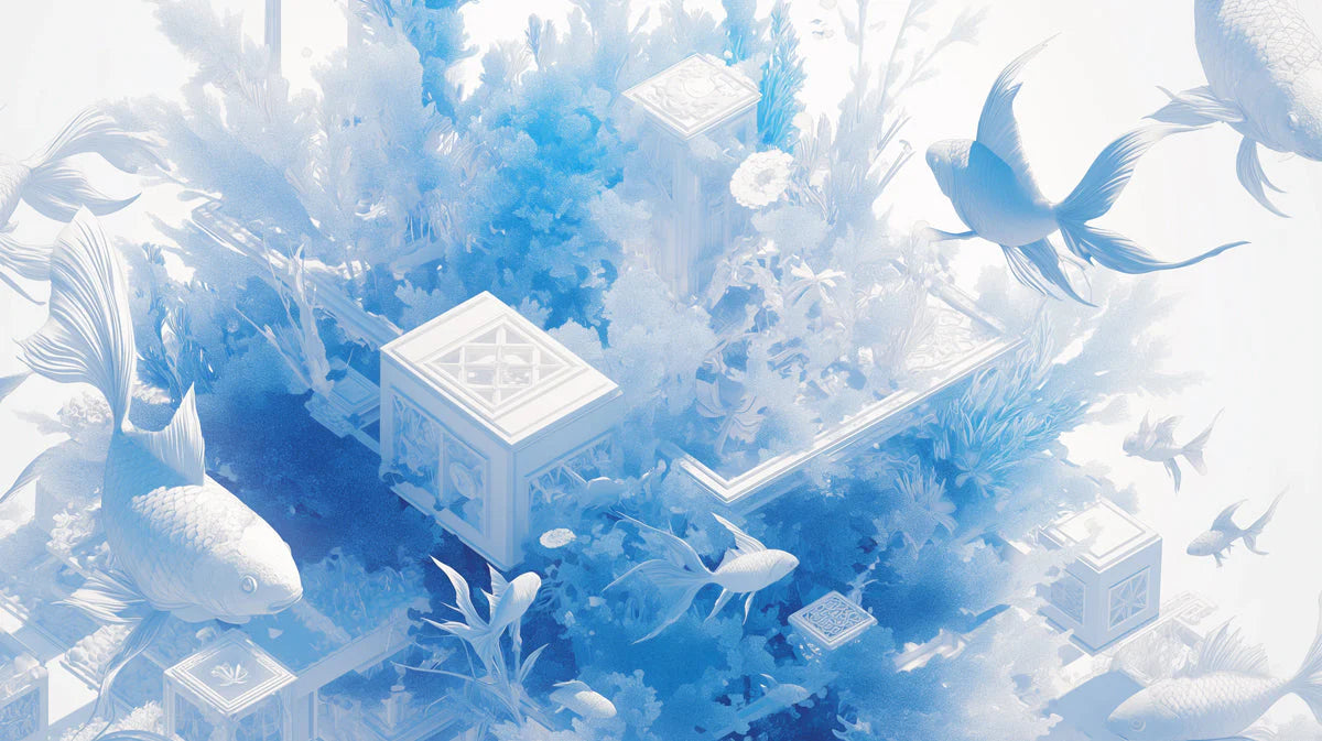 Blue Aquarium Mural Wallpaper in Bedroom Blue and White Aquarium Mural Wallpaper - room preview 02