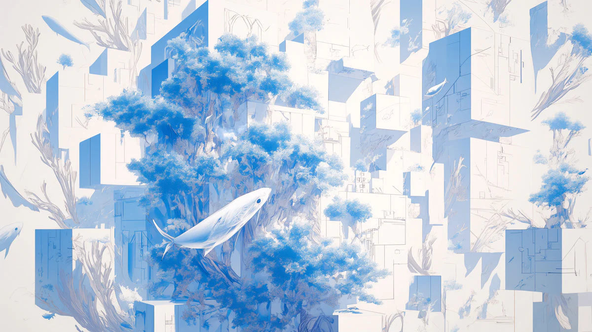 Blue Aquarium Mural Wallpaper in Bedroom Blue and White Aquarium -3 Mural Wallpaper - room preview 02