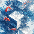 Blue Aquarium Mural Wallpaper in Bedroom Blue and White Aquarium -4 Mural Wallpaper - room preview 02