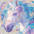 Horse and Floral Mural Wallpaper in Living Room Purple, Blue and White Horse Mural Wallpaper - room preview 02