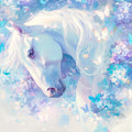 Horse and Floral Mural Wallpaper in Girls's Room Purple, Blue and White Horse Mural Wallpaper - room preview 02
