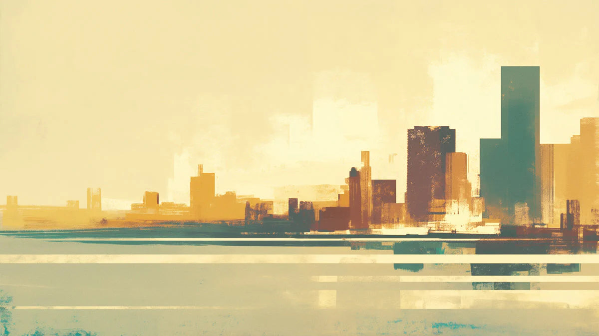 Cityscape Mural Wallpaper in Room Yellow, Green and Blue Building -1 Mural Wallpaper - room preview 02