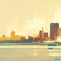 Cityscape Mural Wallpaper in Room Yellow, Green and Blue Building -1 Mural Wallpaper - room preview 02