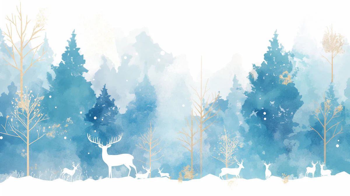 Winter Forest Mural Wallpaper in Meeting Room Blue and White Forest Mural Wallpaper - room preview 02