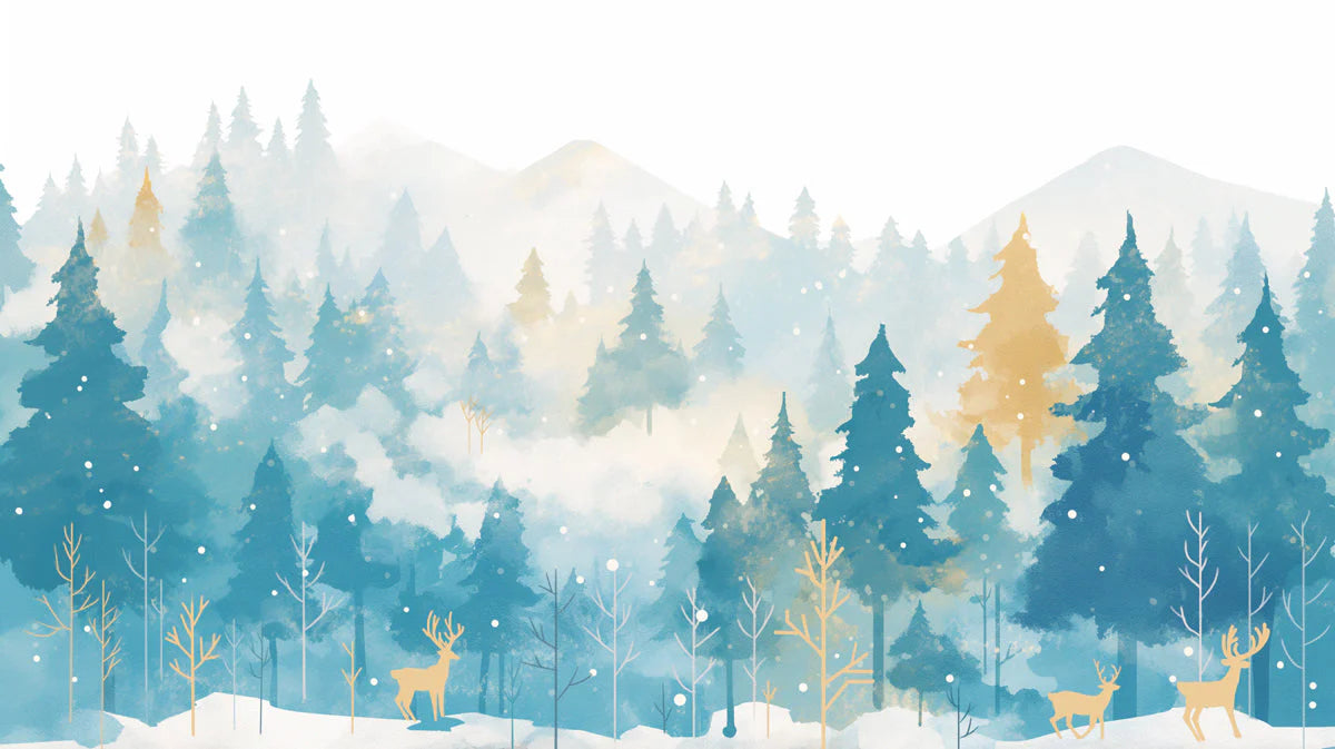 Winter Forest Mural Wallpaper in Commercial Space Blue and White Forest Mural Wallpaper - room preview 02