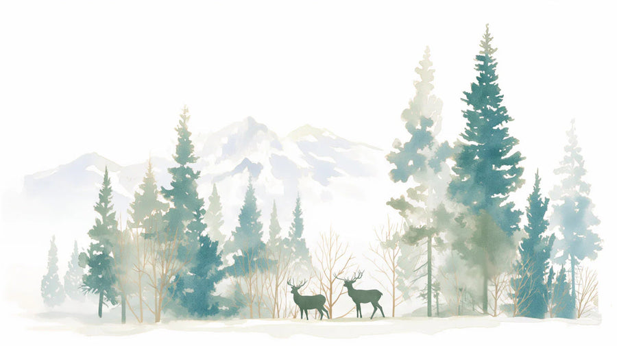 Forest Wallpaper Mural – Woodland Wall Mural for dining room – Winter Forest in Dining Room Blue and White Forest -2 printable artwork