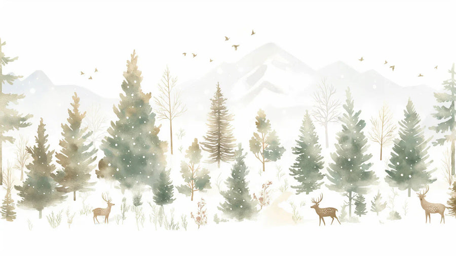 Forest Wallpaper Mural – Woodland Wall Mural for dining room – Winter Forest in Dining Room Blue and White Forest -3 printable artwork