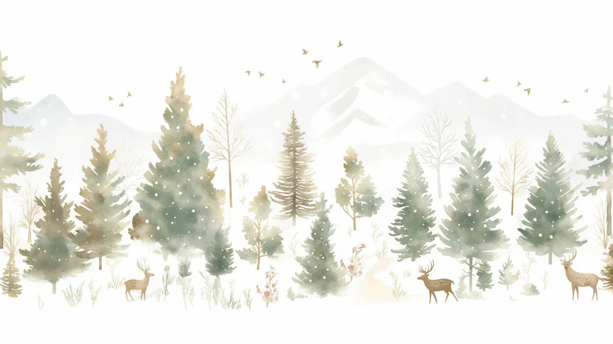 Winter Forest Mural Wallpaper in Dining Room Blue and White Forest -3 Mural Wallpaper - room preview 02