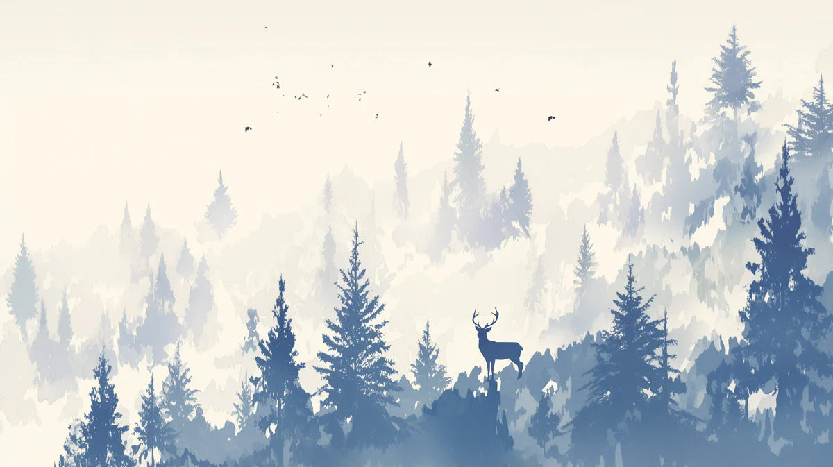 Winter Forest Mural Wallpaper in Dining Room Blue and White Forest -4 Mural Wallpaper - room preview 02