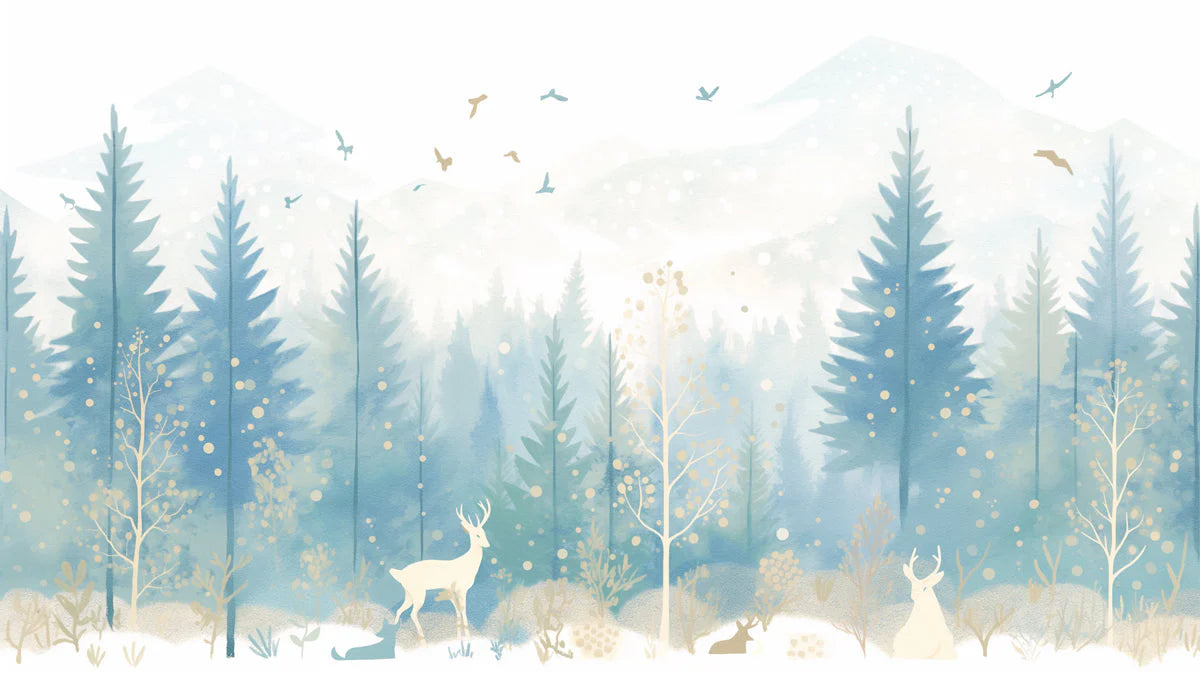 Winter Forest Mural Wallpaper in Dining Room Blue and White Forest -5 Mural Wallpaper - room preview 02