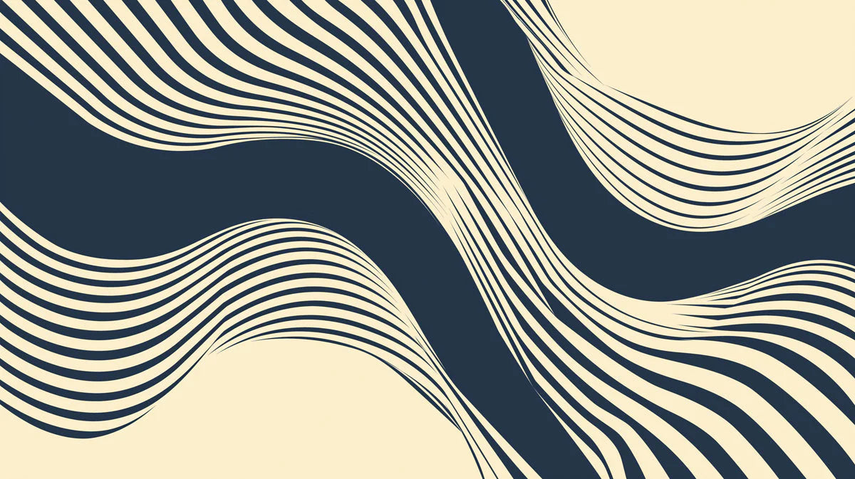 Navy and Beige Wave Mural Wallpaper in Cafe Navy Blue and Beige Lines Mural Wallpaper - room preview 02