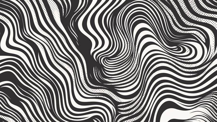Abstract Wallpaper Mural – Modern Art Wall Mural – Wavy Dotstream Black and White Abstract Flow with Dotted Accents printable artwork