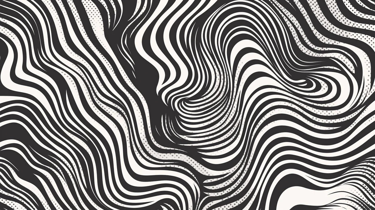 Wavy Dotstream Mural Wallpaper Black and White Abstract Flow with Dotted Accents Mural Wallpaper - room preview 02