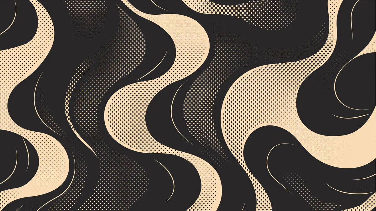 Golden Flow Dot Mural Wallpaper Retro Wave Pattern in Black and Gold Mural Wallpaper - room preview 02