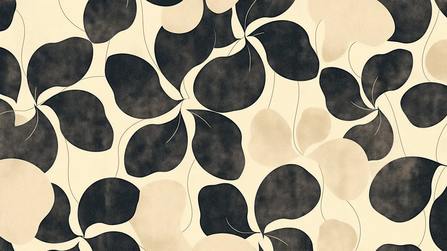Botanical Wallpaper Mural – Leaf & Plant Wall Mural – Black and Beige Leaf in Cafe Black and Beige Leaves printable artwork