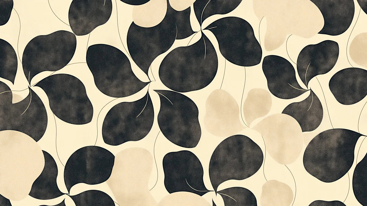 Black and Beige Leaf Mural Wallpaper in Cafe Black and Beige Leaves Mural Wallpaper - room preview 02