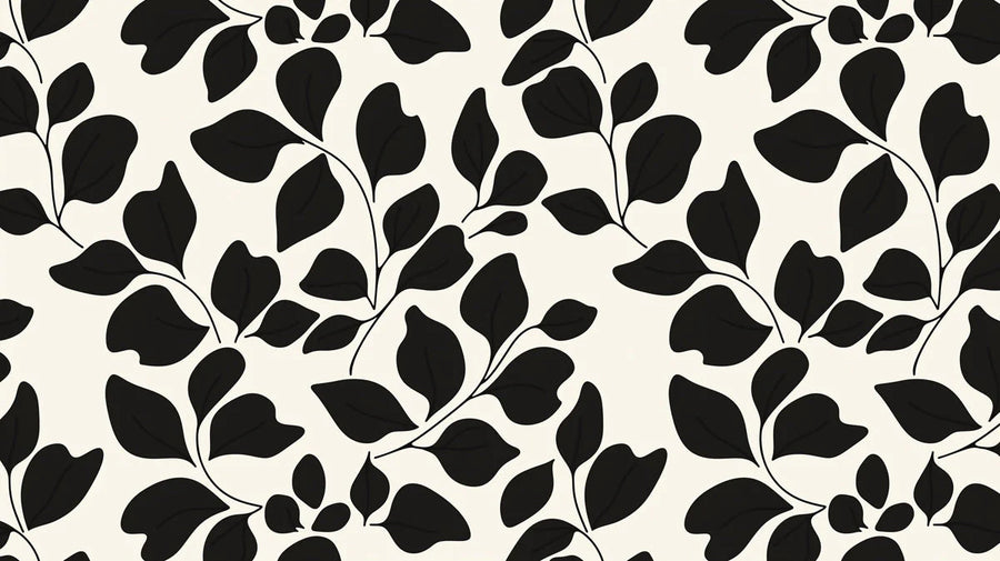 Botanical Wallpaper Mural – Leaf & Plant Wall Mural – Black and Beige Leaf in Cafe Black and Beige Leaves -1 printable artwork