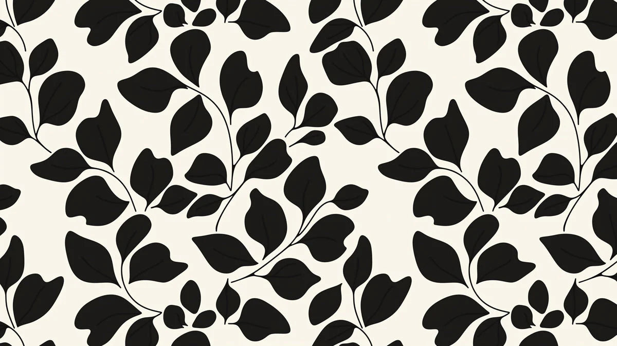 Black and Beige Leaf Mural Wallpaper in Cafe Black and Beige Leaves -1 Mural Wallpaper - room preview 02