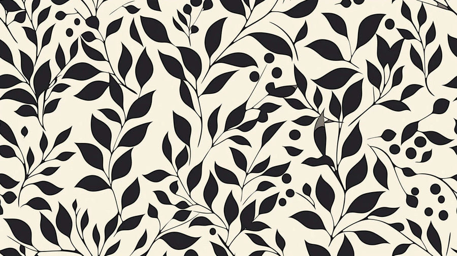 Botanical Wallpaper Mural – Leaf & Plant Wall Mural – Black and Beige Leaf in Cafe Black and Beige Leaves -2 printable artwork