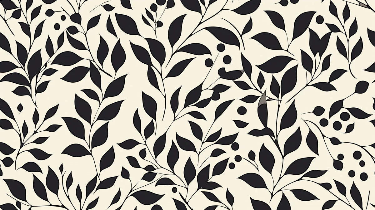 Black and Beige Leaf Mural Wallpaper in Cafe Black and Beige Leaves -2 Mural Wallpaper - room preview 02