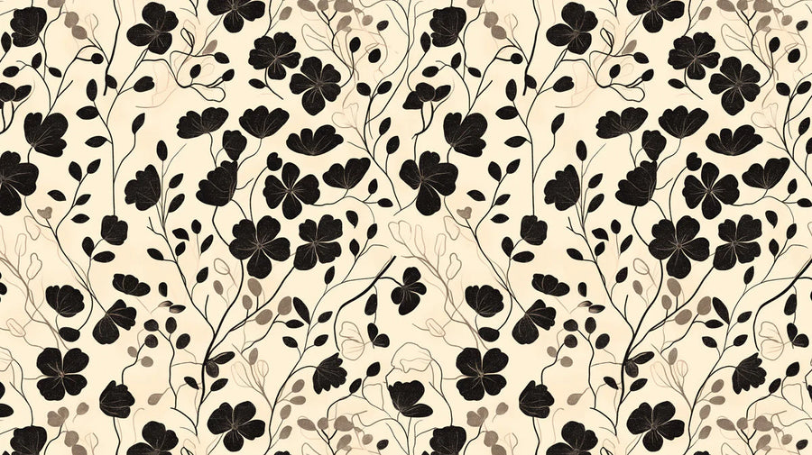 Botanical Wallpaper Mural – Leaf & Plant Wall Mural – Black and Beige Leaf in Cafe Black and Beige Leaves -3 printable artwork