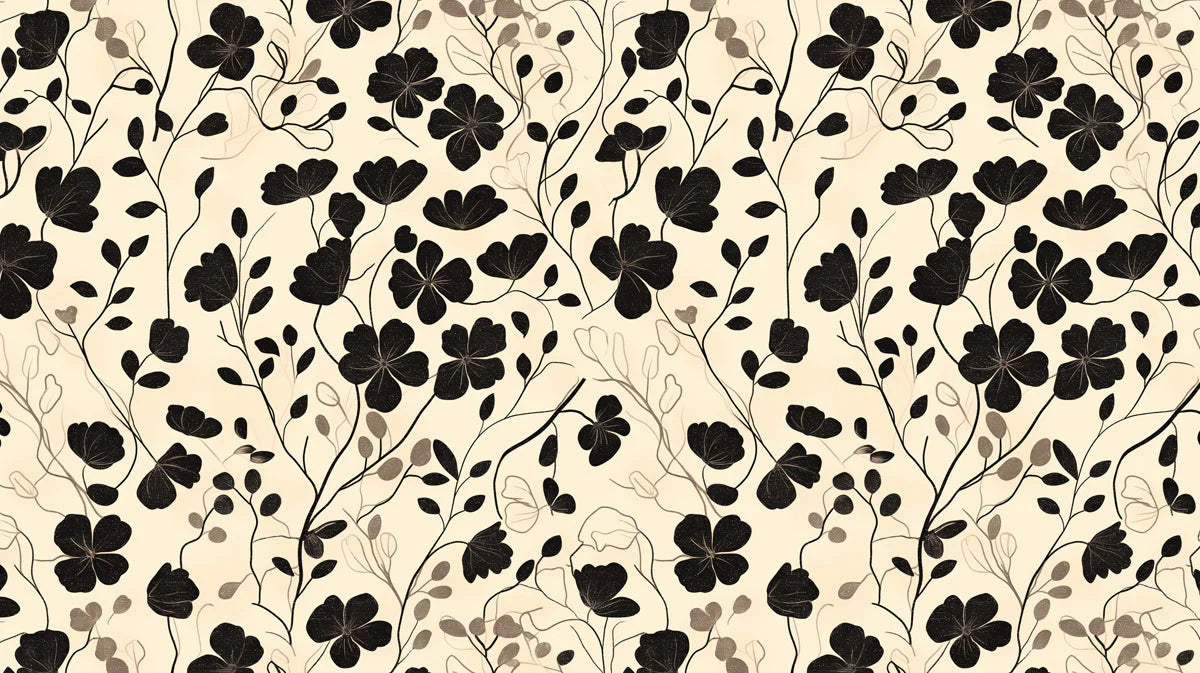 Black and Beige Leaf Mural Wallpaper in Cafe Black and Beige Leaves -3 Mural Wallpaper - room preview 02