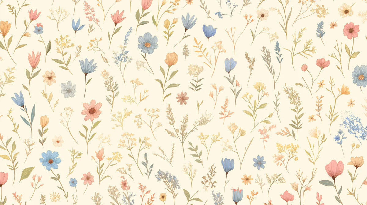 Colorful Floral Mural Wallpaper in Cafe Various Pastel Colors of Flowers Mural Wallpaper - room preview 02