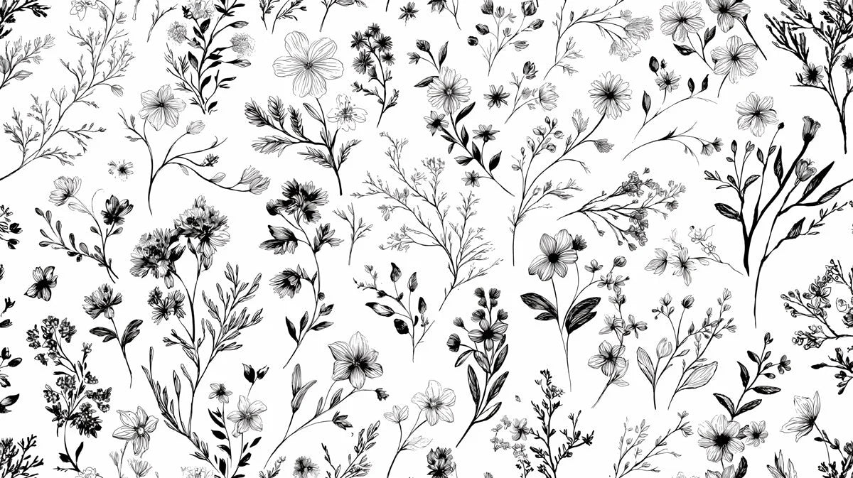 Black Floral Mural Wallpaper in Cafe Various Pastel Colors of Flowers Mural Wallpaper - room preview 02