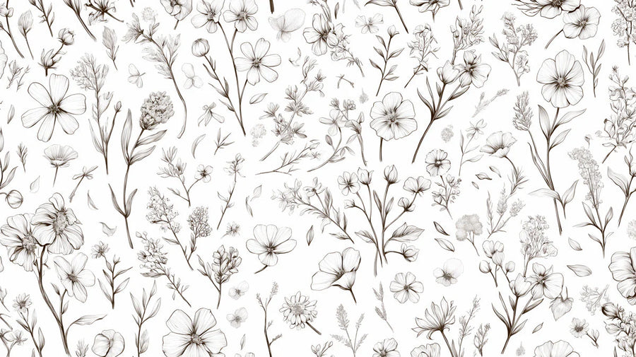 Floral Wallpaper Mural – Flower Wallpaper – Vintage Floral in Cafe Various Pastel Colors of Flowers printable artwork