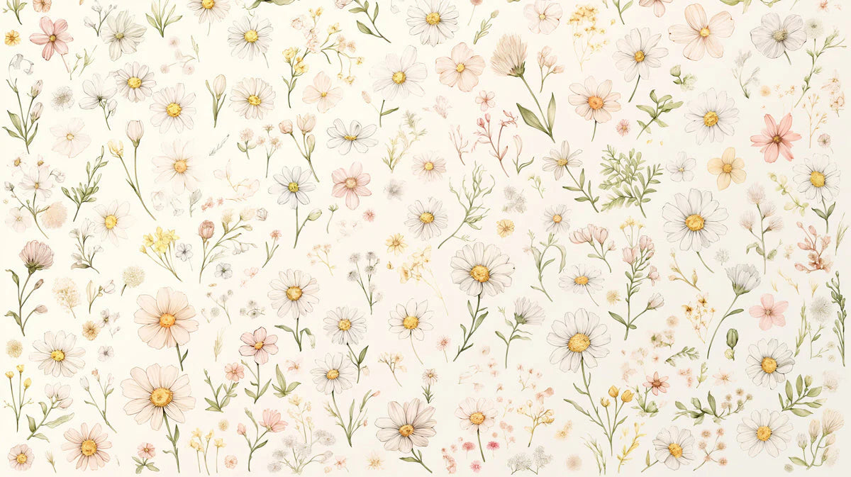 Floral Mural Wallpaper in Cafe Various Pastel Colors of Flowers Mural Wallpaper - room preview 02