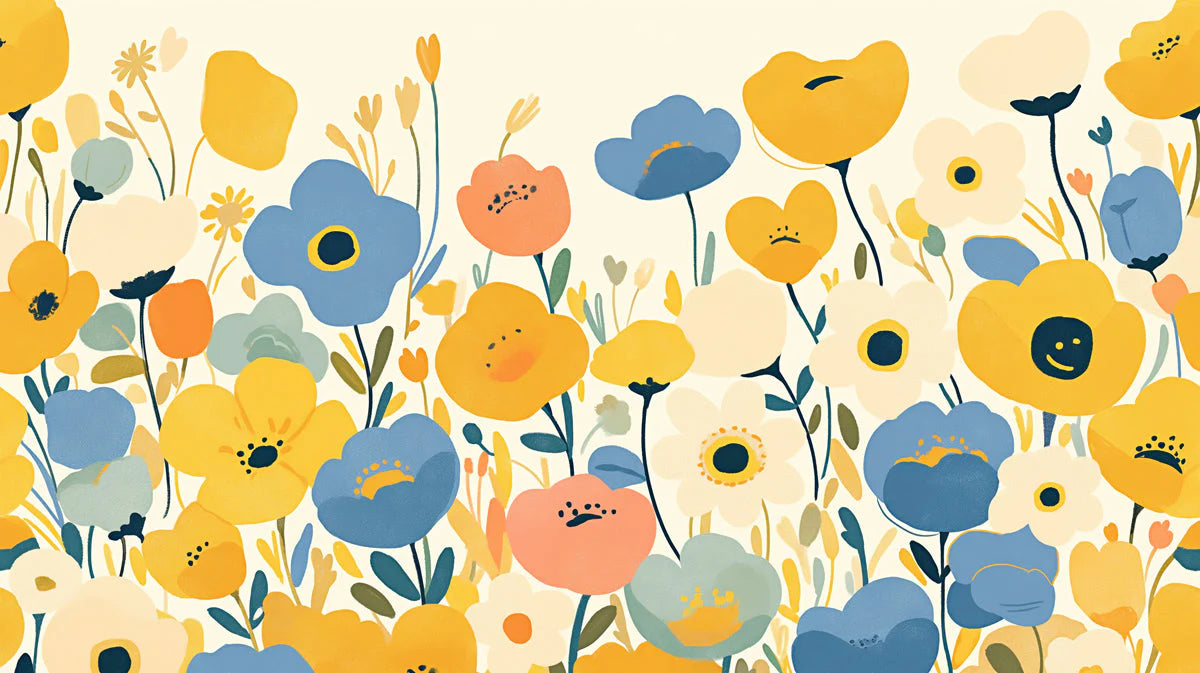 Bright Floral Mural Wallpaper in Child's Room Various Colors (Yellow, Blue, Orange, etc.) Flowers Mural Wallpaper - room preview 02
