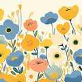 Bright Floral Mural Wallpaper in Child's Room Various Colors (Yellow, Blue, Orange, etc.) Flowers Mural Wallpaper - room preview 02