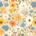 Bright Floral Mural Wallpaper in Child's Room Various Colors (Yellow, Blue, Orange, etc.) Flowers -1 Mural Wallpaper - room preview 02