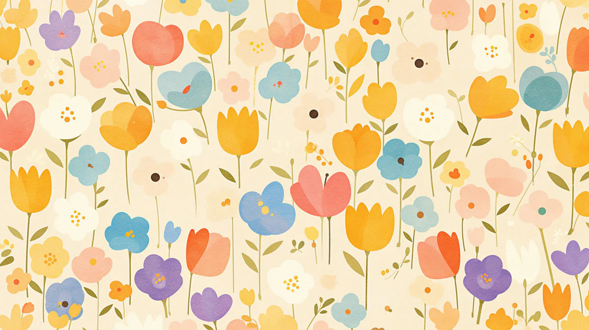 Bright Floral Mural Wallpaper in Child's Room Various Colors (Yellow, Blue, Orange, etc.) Flowers -3 Mural Wallpaper - room preview 02
