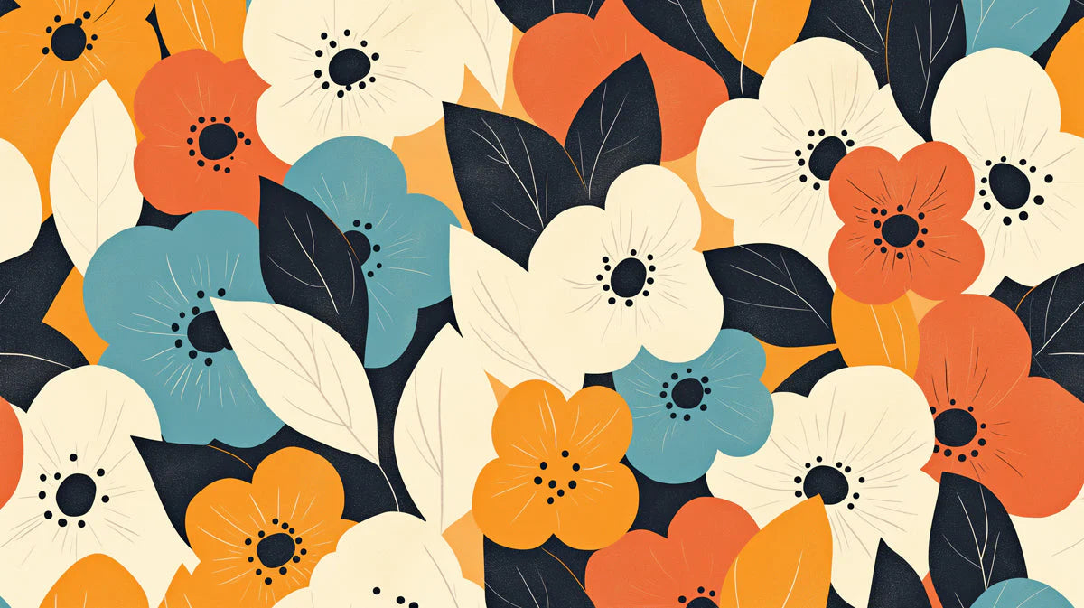 Bright Floral Mural Wallpaper in Child's Room Various Colors (Yellow, Blue, Orange, etc.) Flowers -4 Mural Wallpaper - room preview 02