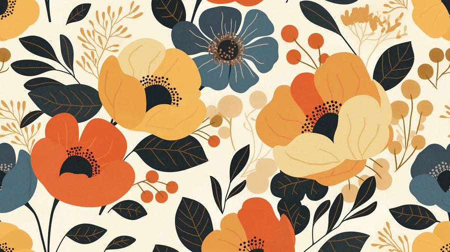 Helle Blumentapete im Kinderzimmer Verschiedene Farben (Gelb, Blau, Orange usw.) Blumen -5 Wandtapete printable artwork