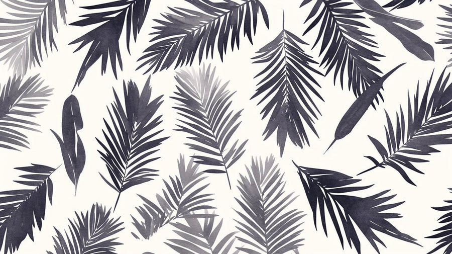 Palm Leaf Wallpaper Mural – Tropical Wall Mural – Black and White Palm Leaf for Commercial space Black and White Palms printable artwork