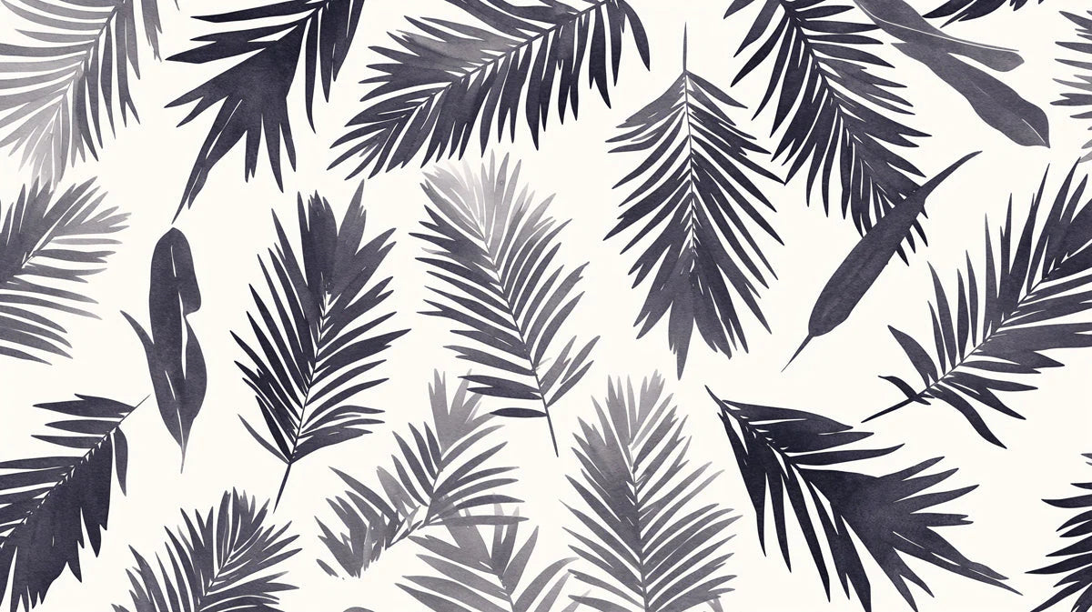 Black and White Palm Leaf Mural Wallpaper for Commercial space Black and White Palms Mural Wallpaper - room preview 02