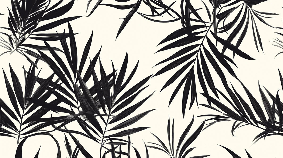 Black and White Palm Leaves Mural Wallpaper in Dining Room Black and White Palms Mural Wallpaper - room preview 02
