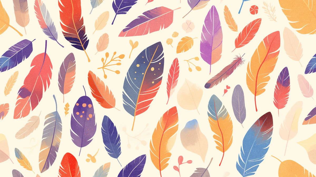 Colorful Feather Mural Wallpaper for Dining Room Various Colors (Red, Orange, Purple, etc.) Feathers Mural Wallpaper - room preview 02