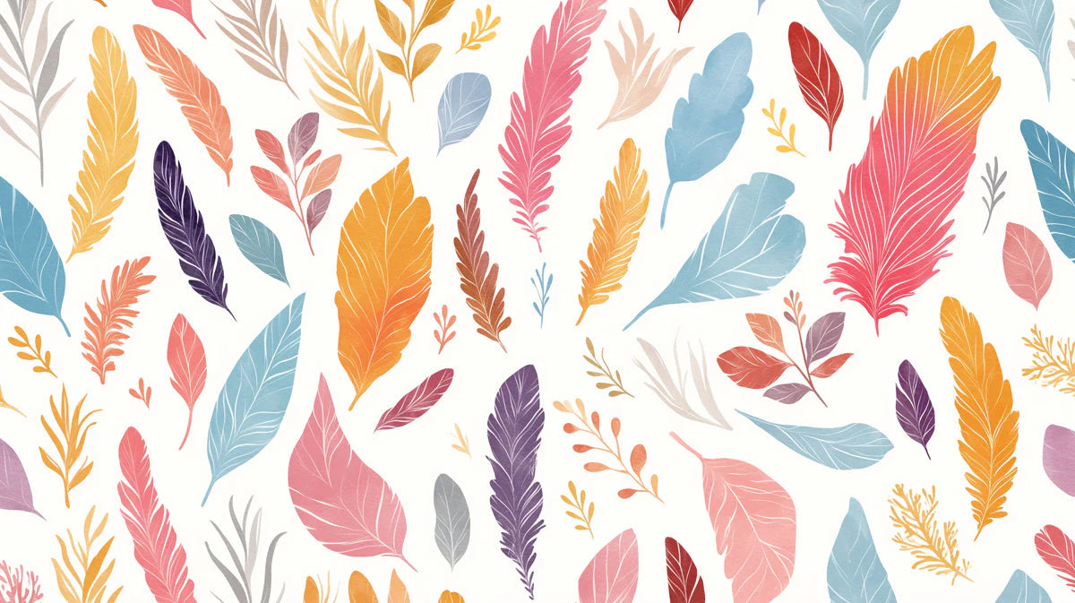 Colorful Feather Mural Wallpaper in Dining Room Various Colors (Red, Orange, Purple, etc.) Feathers -1 Mural Wallpaper - room preview 02