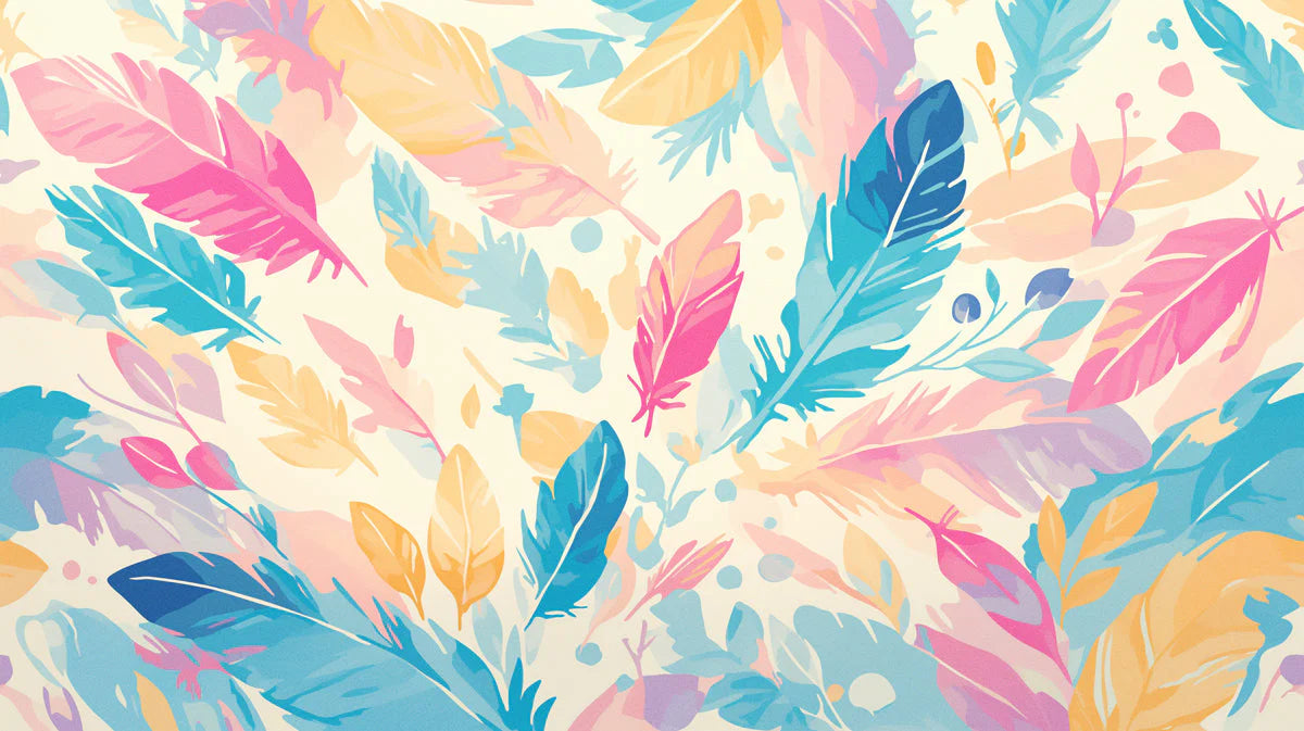 Colorful Feathers Mural Wallpaper in Dining Room Various Colors (Red, Orange, Purple, etc.) Feathers -2 Mural Wallpaper - room preview 02