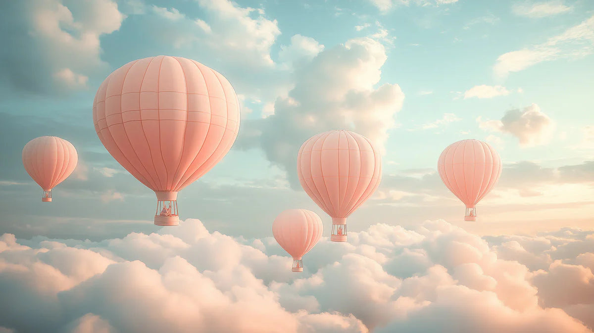 Hot Air Balloon and Bear Mural Wallpaper in Child's Room Pastel Colors (Pink, Blue, etc.) of Balloons -1 Mural Wallpaper - room preview 02