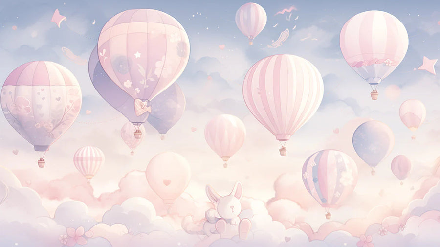 Heißluftballon und Bären Wandbild Tapete im Kinderzimmer Pastellfarben (Rosa, Blau usw.) von Ballons -2 Wandbild Tapete printable artwork