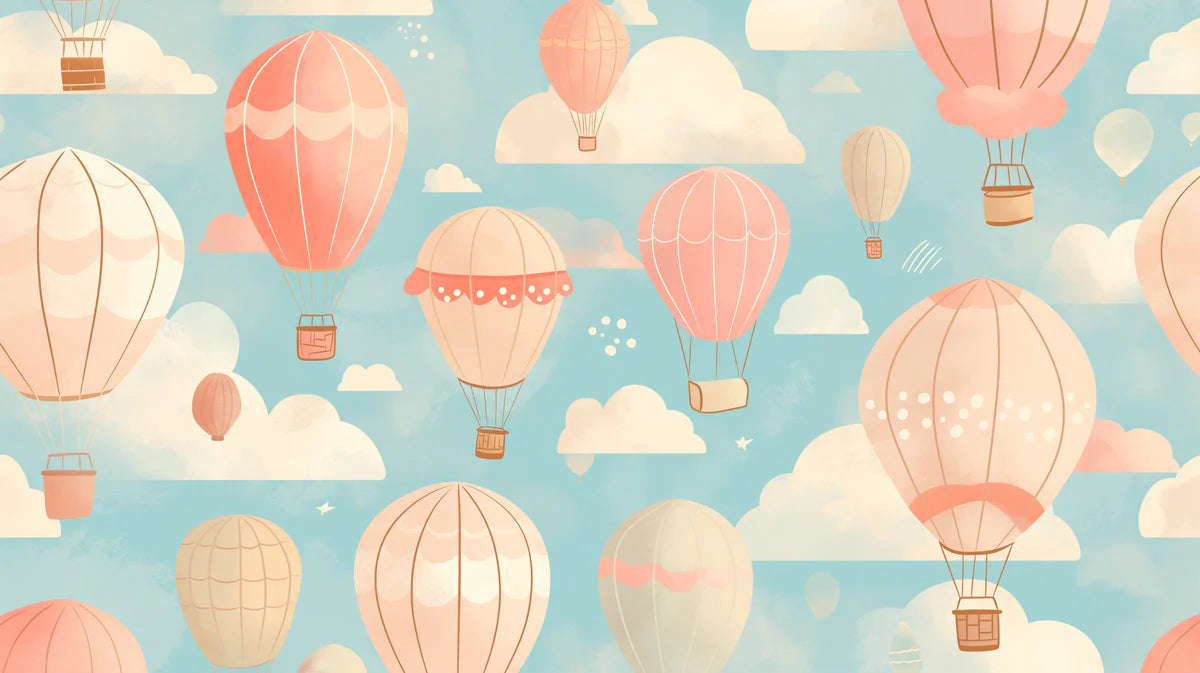 Hot Air Balloon and Bear Mural Wallpaper in Child's Room Pastel Colors (Pink, Blue, etc.) of Balloons -4 Mural Wallpaper - room preview 02