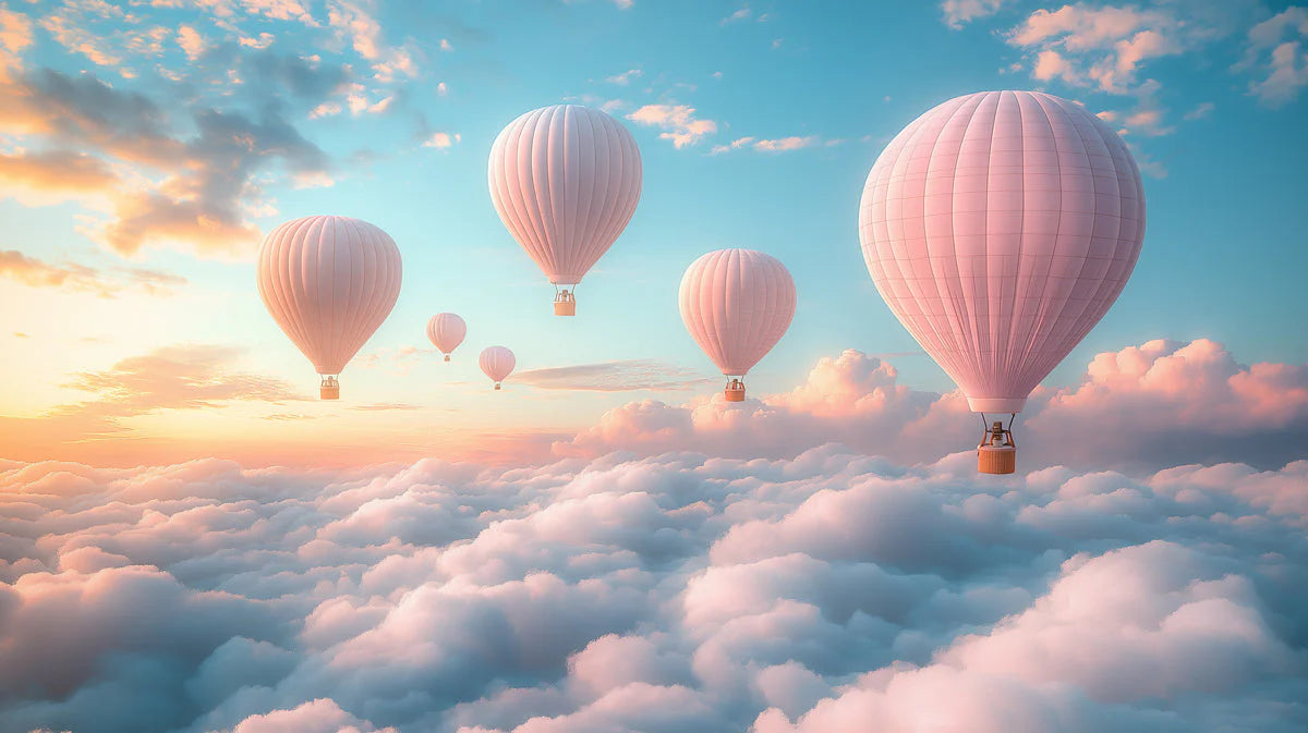 Hot Air Balloon and Bear Mural Wallpaper in Child's Room Pastel Colors (Pink, Blue, etc.) of Balloons -5 Mural Wallpaper - room preview 02