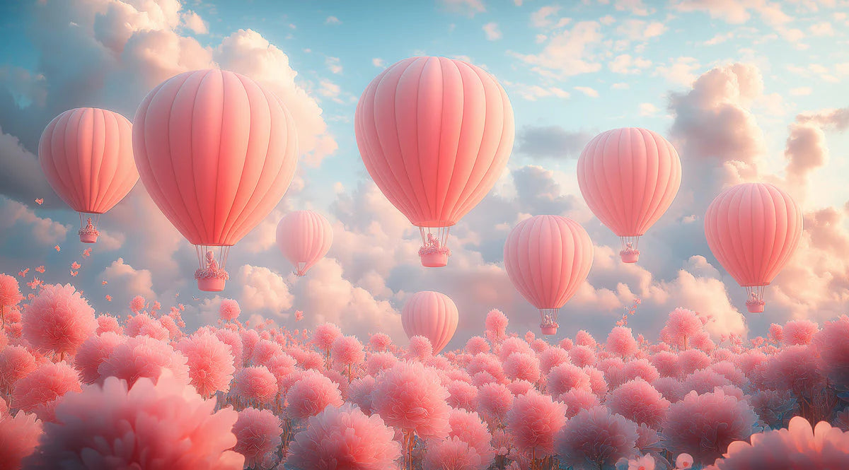 Hot Air Balloon and Bear Mural Wallpaper in Child's Room Pastel Colors (Pink, Blue, etc.) of Balloons -6 Mural Wallpaper - room preview 02