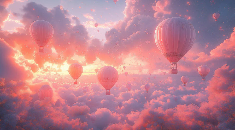 Heißluftballon- und Bären-Fototapete im Kinderzimmer, Pastellfarben (Rosa, Blau usw.) der Ballons -7 Fototapete printable artwork