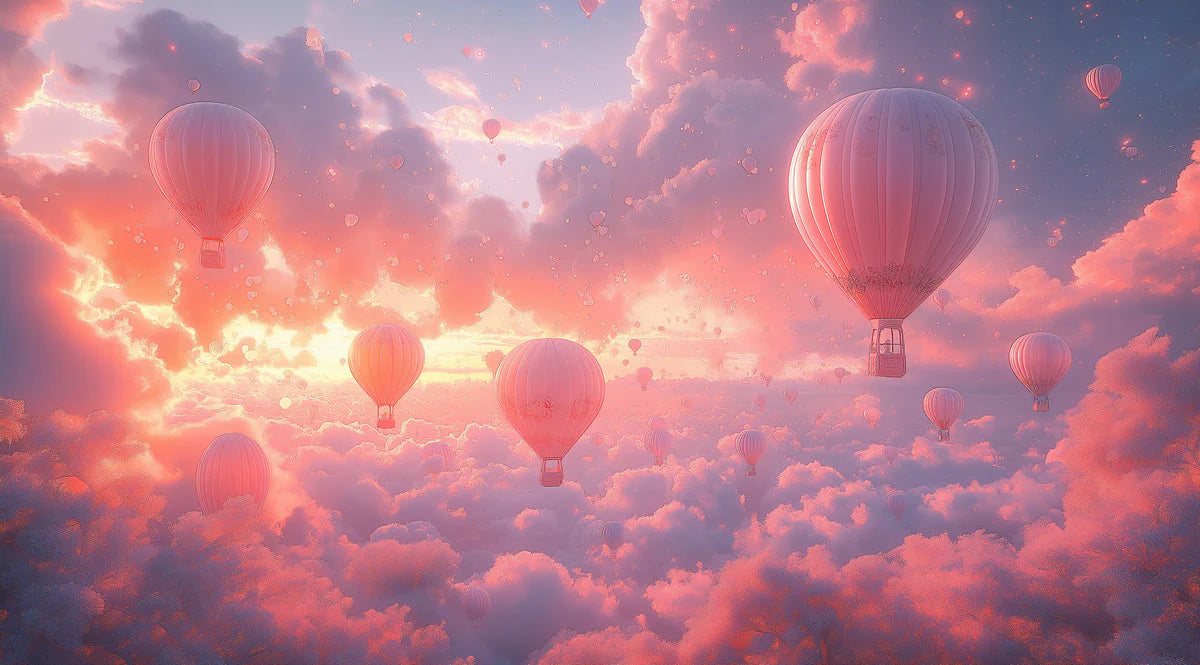 Hot Air Balloon and Bear Mural Wallpaper in Child's Room Pastel Colors (Pink, Blue, etc.) of Balloons -7 Mural Wallpaper - room preview 02